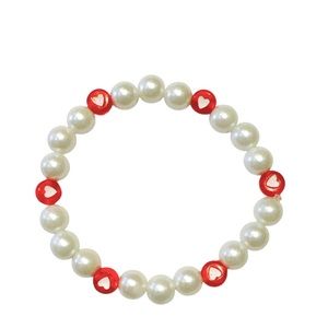 3/$20 HANDCRAFTED Faux Pearl and Red Heart Beaded Bracelet
